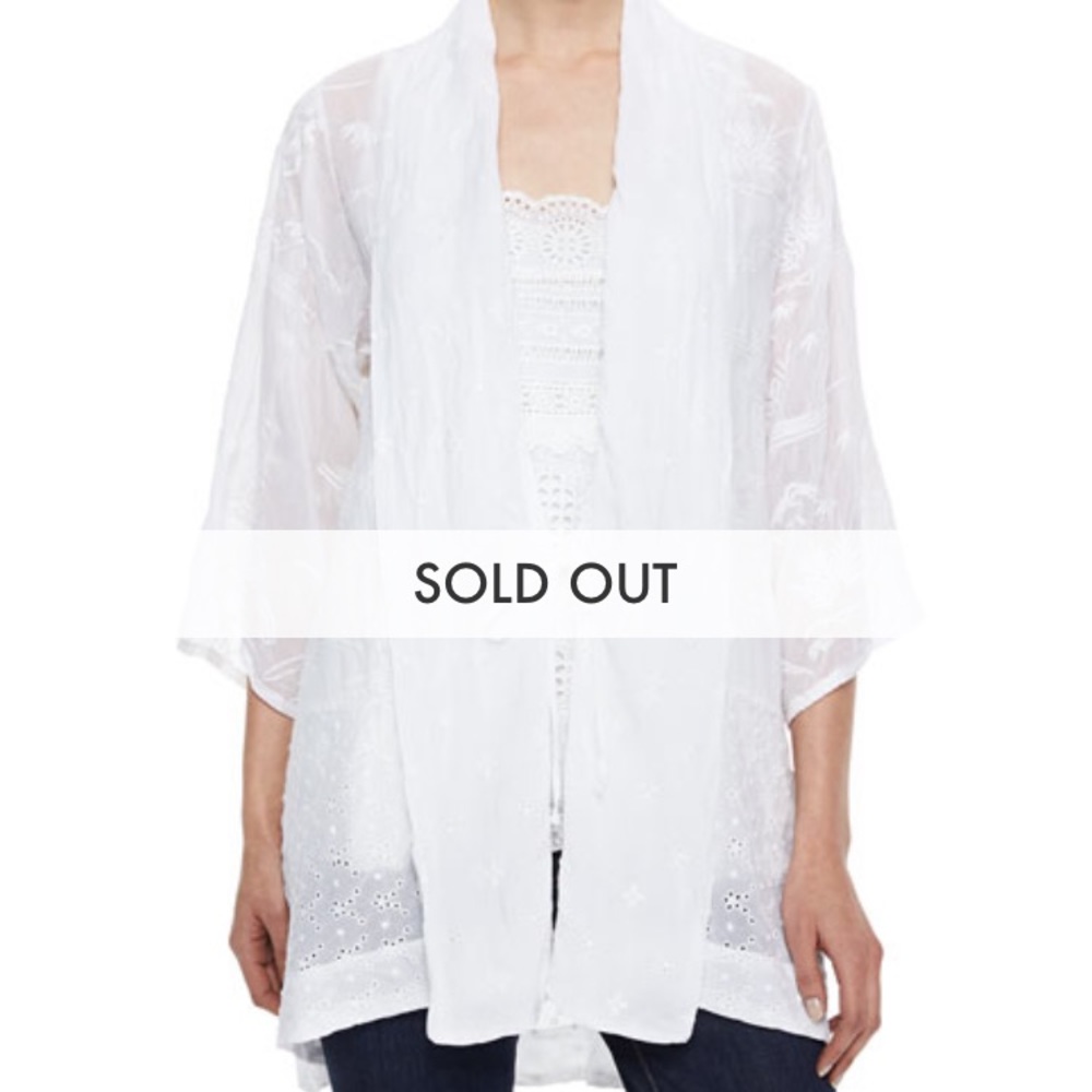 Johnny Was embroidered white kimono. Sold out